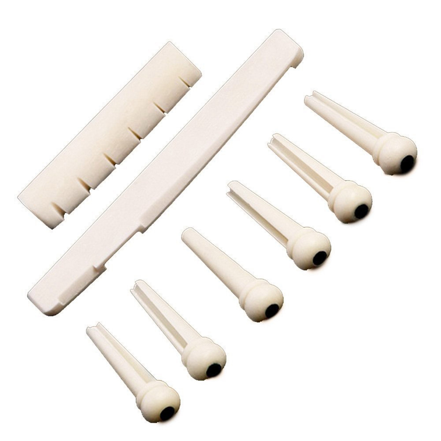 2 Sets Black and White ABS Bridge Pins & Saddle & Nut Replacement Parts for Acoustic Guitar. 
