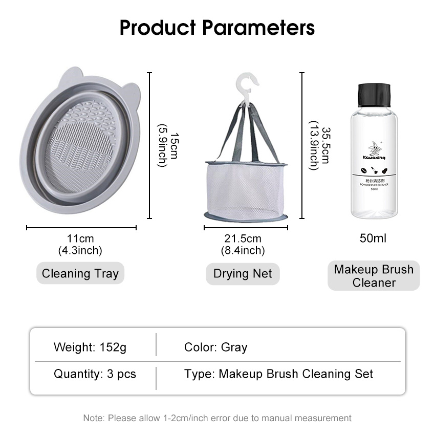 HEGRUS Foldable Makeup Brush Makeup Brush Cleaning Set Cleaner Beauty Tools Cleaning Brush Three-Piece Set Of Makeup Tools Cleaner Makeup Brush Cleaner Drying Net. 