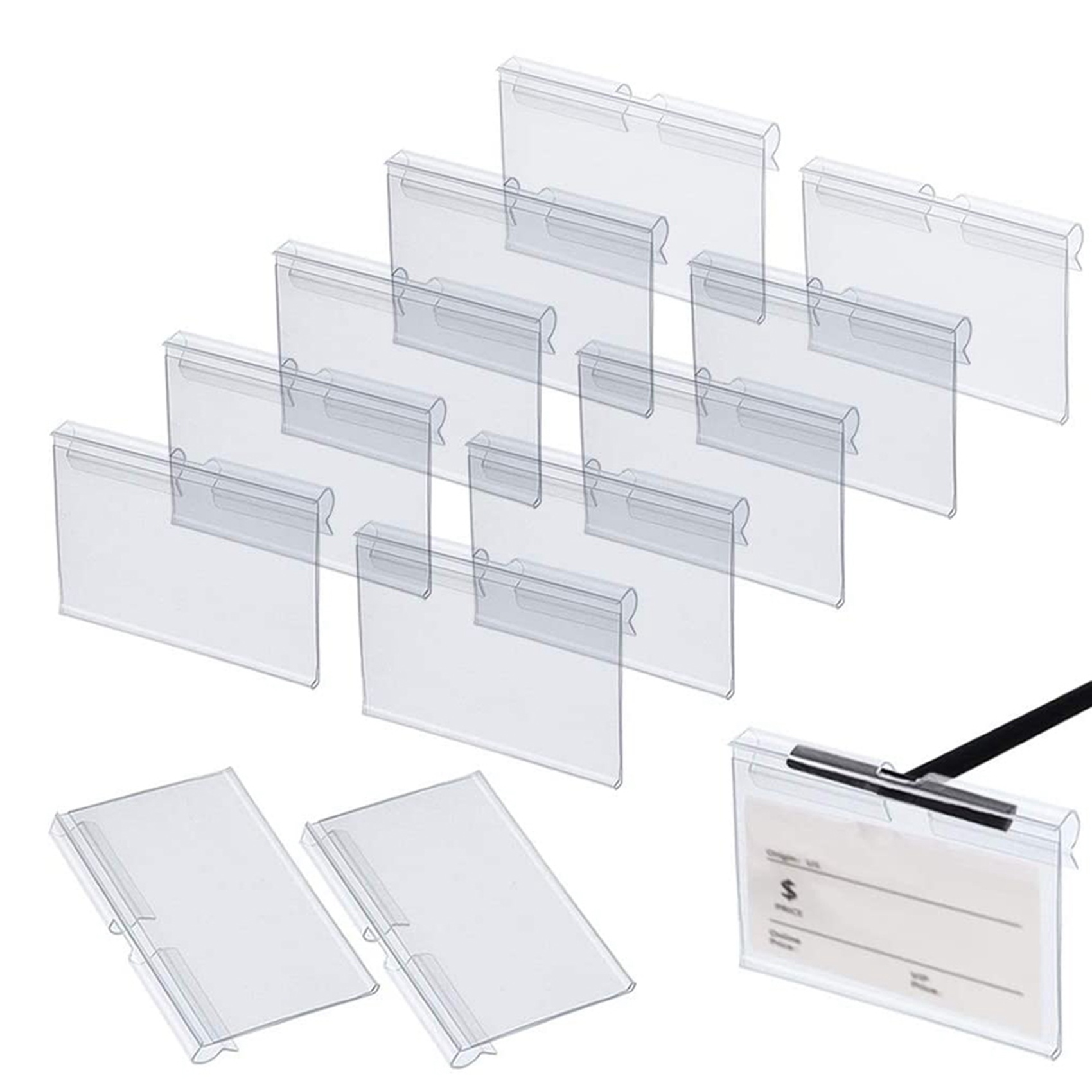 200Pcs Clear Plastic Label Holders for Wire Shelf Retail Price Label Holders Merchandise Sign Display Holder (6 x 4 cm). 