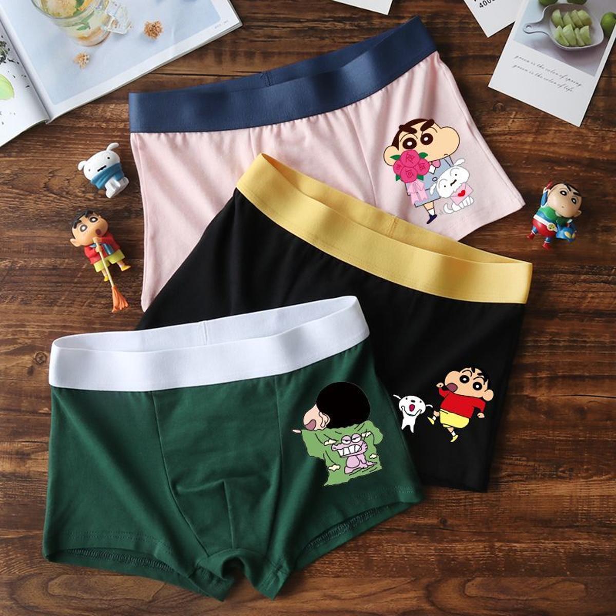Cartoon Underwear Men's Pure Cotton Cute Funny Boys Boyshorts Head Red Men's Anime Crayon Xiaoxin