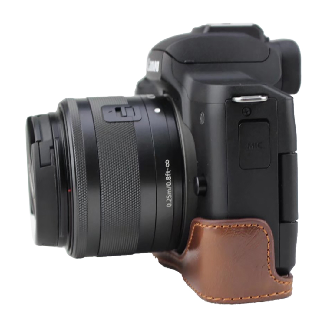 1/4 inch Thread PU Leather Camera Half Case Base for Canon EOS M50 / M50 Mark II. 