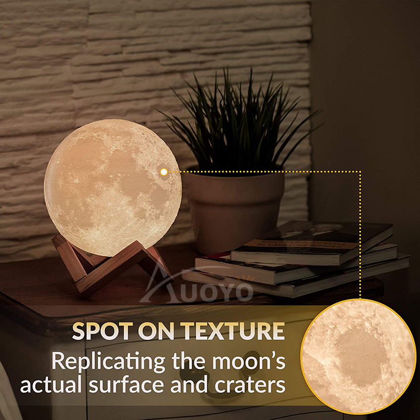 Auoyo 3D Moon Lamp Light Rechargeable 8/15cm Moon Night Light with Stand-Touch Switch - 7 Color - Moon Table Lamp. 