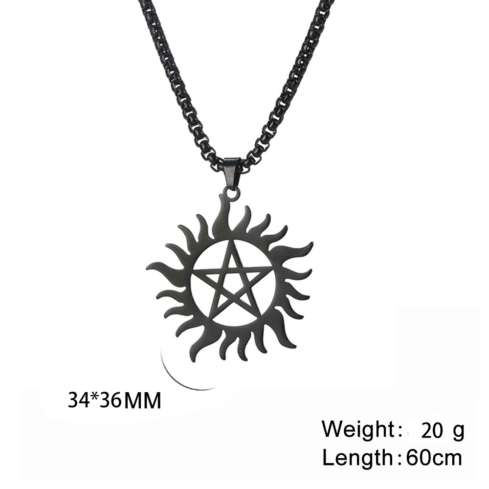 Gu Feng Shining Sun Pentagramma Ciondolo Collana Supernatural Dean Statement Box Collane a catena Coppia Donne Uomini
