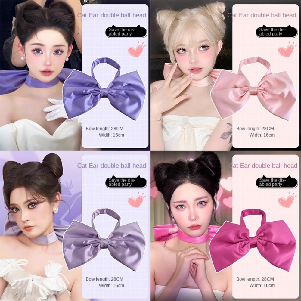 Exquisite Marie Cat Cat Ears Hair Bun Bow Choker Set Anime Hand Made Cat Ears False Hair Pieces Kitten Jewelry on Neck Bow Satin Necklace Decoration. 