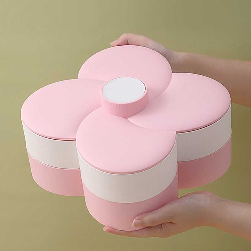 Candy and Nut Container, 6-Compartment Petal-Shaped Plastic Food Storage Lunch Double-Layer Storage Box with Lid. 