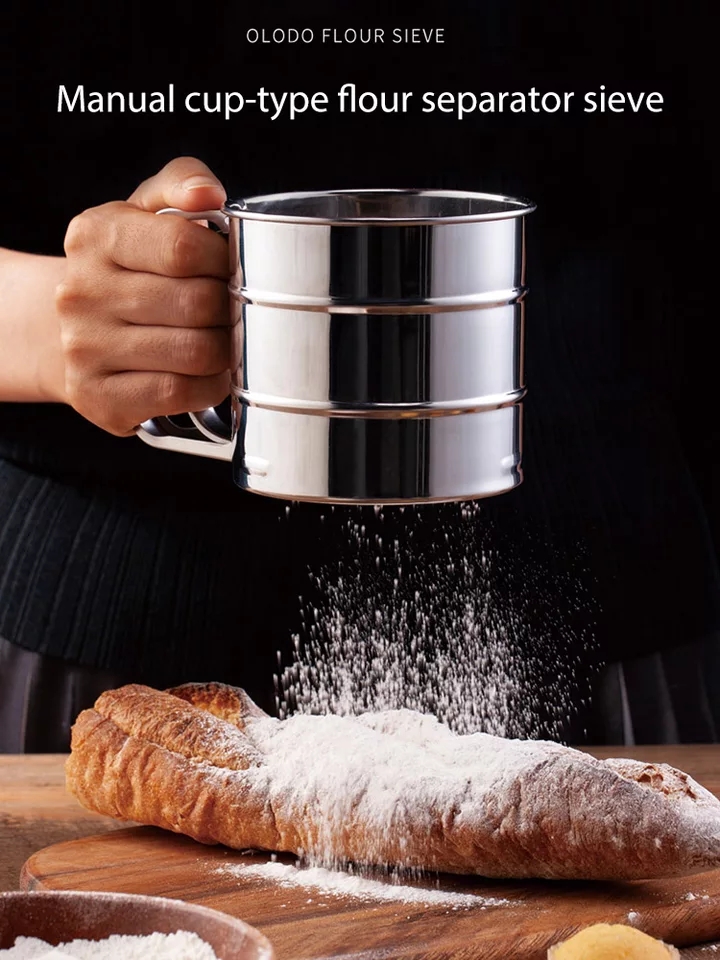 Handle Press Cup Shape Flour Sifter Baking Icing Sugar Powder Strainer