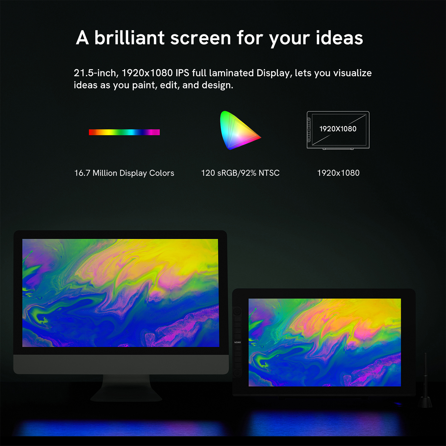 Veikk Studio VK2200 Pro Lukisan Pen Paparan Grafik Monitor Ips Monitor 8192 Tahap Tekanan Pen Lukisan Pen Pen Tablet Dual Monitor dengan 2 Disesuaikan Cepat Dial 8 Express Kunci dan Boleh Laras Berdiri 21.5 Inci. 