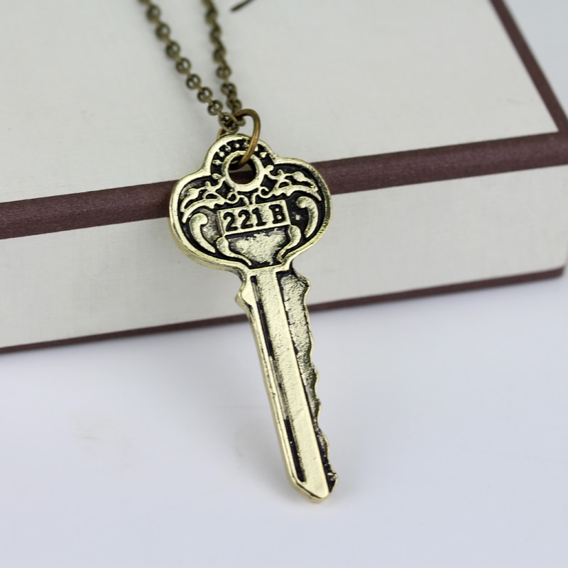 【IKE】Sherlock 221b House Key Necklace Vintage Color Key Shape Pendant Necklaces For Women Men Fans Jewelry Cosplay Gifts Accessories. 