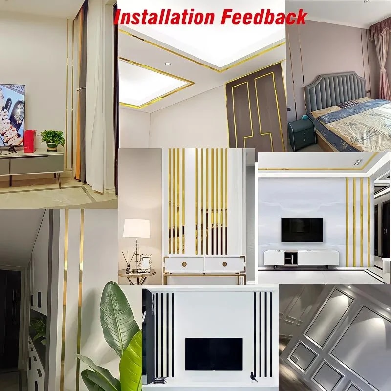 wall stickers 1 Roll Gold Wall Sticker Stainless Steel Flat Decorative Lines Titanium Wall Ceiling Edge Strip Mirror Living Room Decoration. 