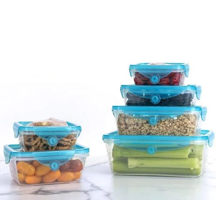 Food Storage Boxes with Lid | Food Vegetable Fruit Snacks Fridge Organizer Container, Airtight Plastic Containers for Refrigerator Kitchen - Pack of 6