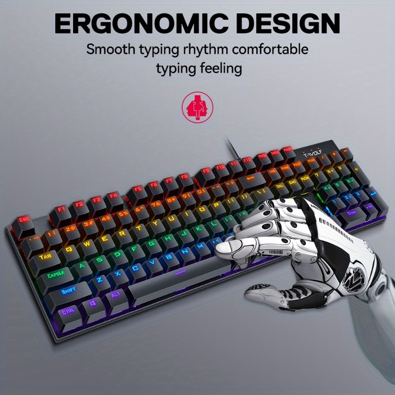 T-Wolf T17 Metal Mixed RGB Wired Gaming Mechanical Keyboard. 