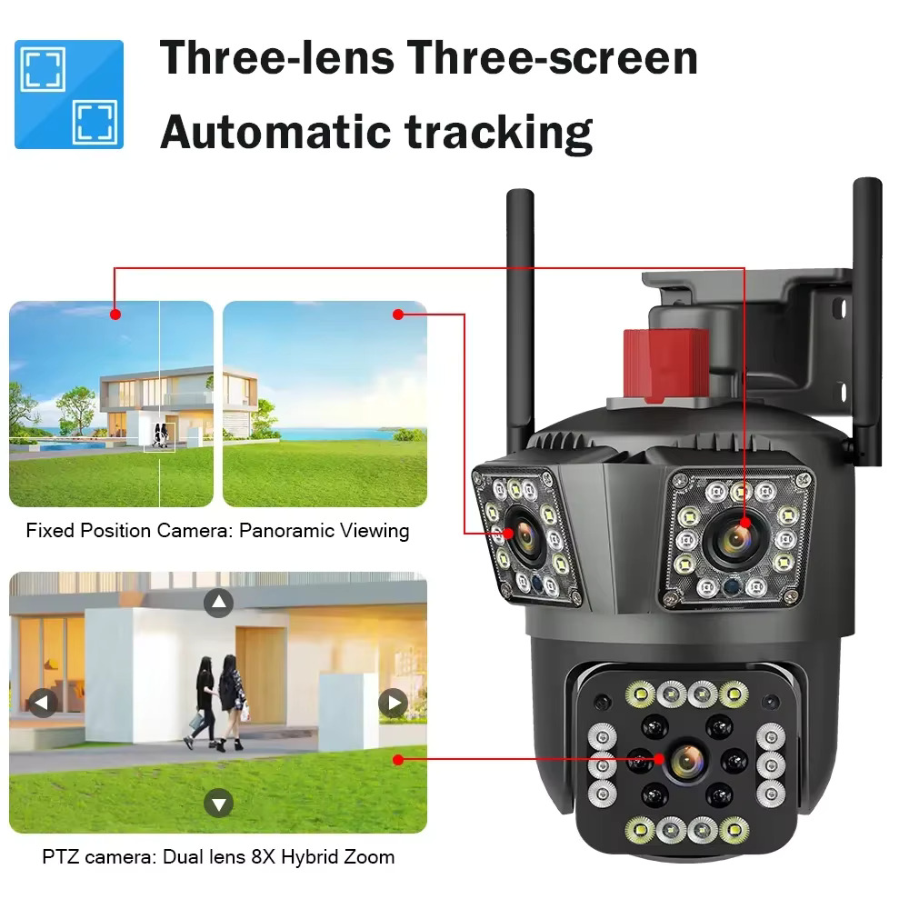ITECH 8MP PTZ 4G 4K Dual Lens Screen SIM Camera Outdoor Three Screens Protection Motion Detection Outdoor IP CCTV Survalance Cameras