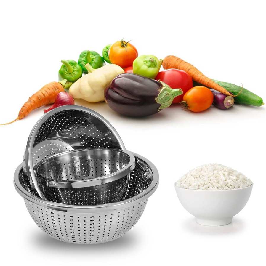 3Pcs/Set Rice Sieve Vegetables Washing Filter Strainer Drainers Cleaning Gadges. 