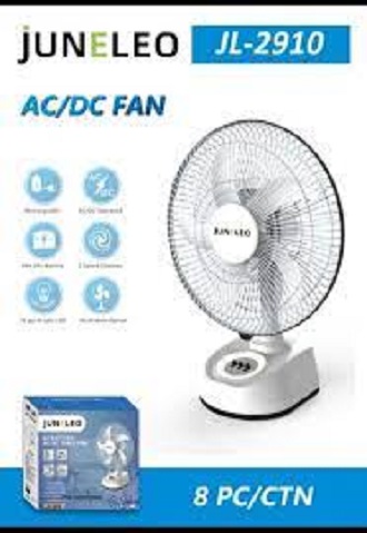 JUNELEO 10'' AC / DC Rechargeable Table Fan And Bright LED. 
