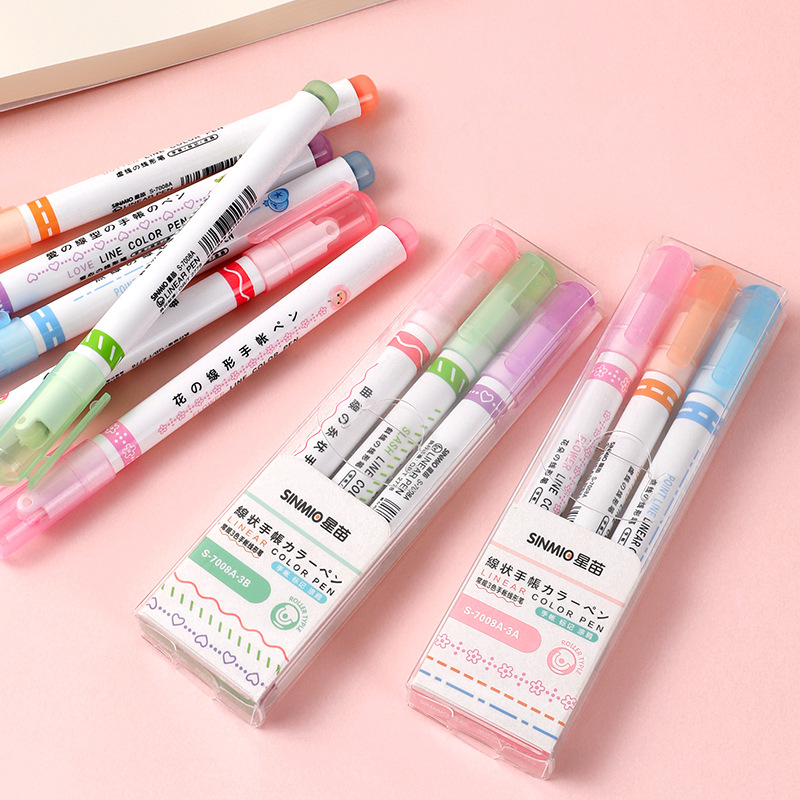 RHS Online 3/6 Colors Curve Line Pen Art Marker Linear Color Pens Diary Journal Drawing Pens. 