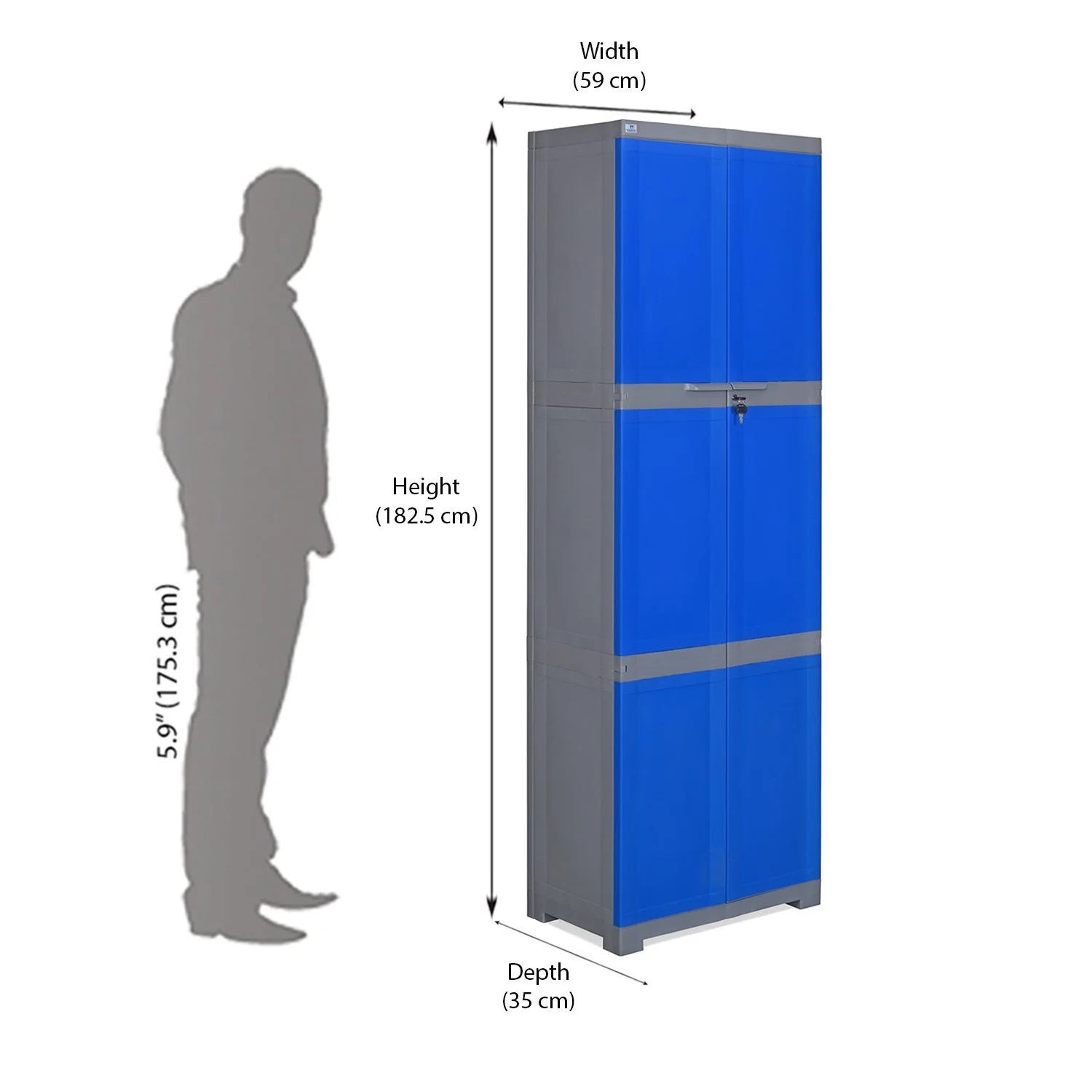 Nilkamal Freedom cupboard Mini Large (FML) Plastic Storage Cabinet (Deep Blue / Grey). 
