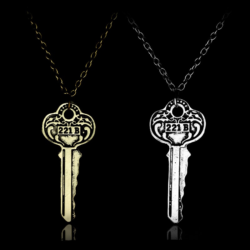 【IKE】Sherlock 221b House Key Necklace Vintage Color Key Shape Pendant Necklaces For Women Men Fans Jewelry Cosplay Gifts Accessories. 