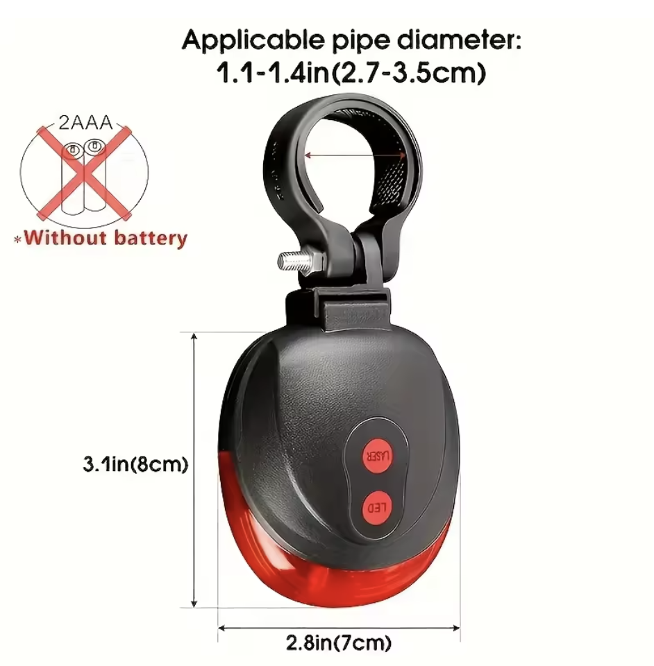 Bicycle Laser Lights 5 LED 2 Lasers 3 Modes Bike Taillight Rear Light Safety Warning. 
