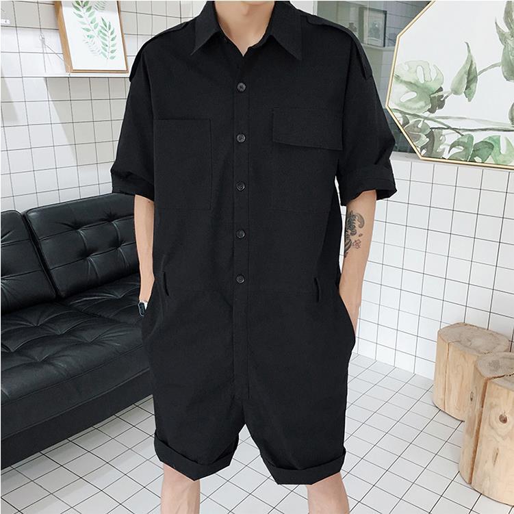 Internet Celebrity Jumpsuit Workwear Trendy Men 2019 Popular Suit Hip-Hop Fashionable Brand Loose Korean Style Trendy Summer Two-Piece Set. 