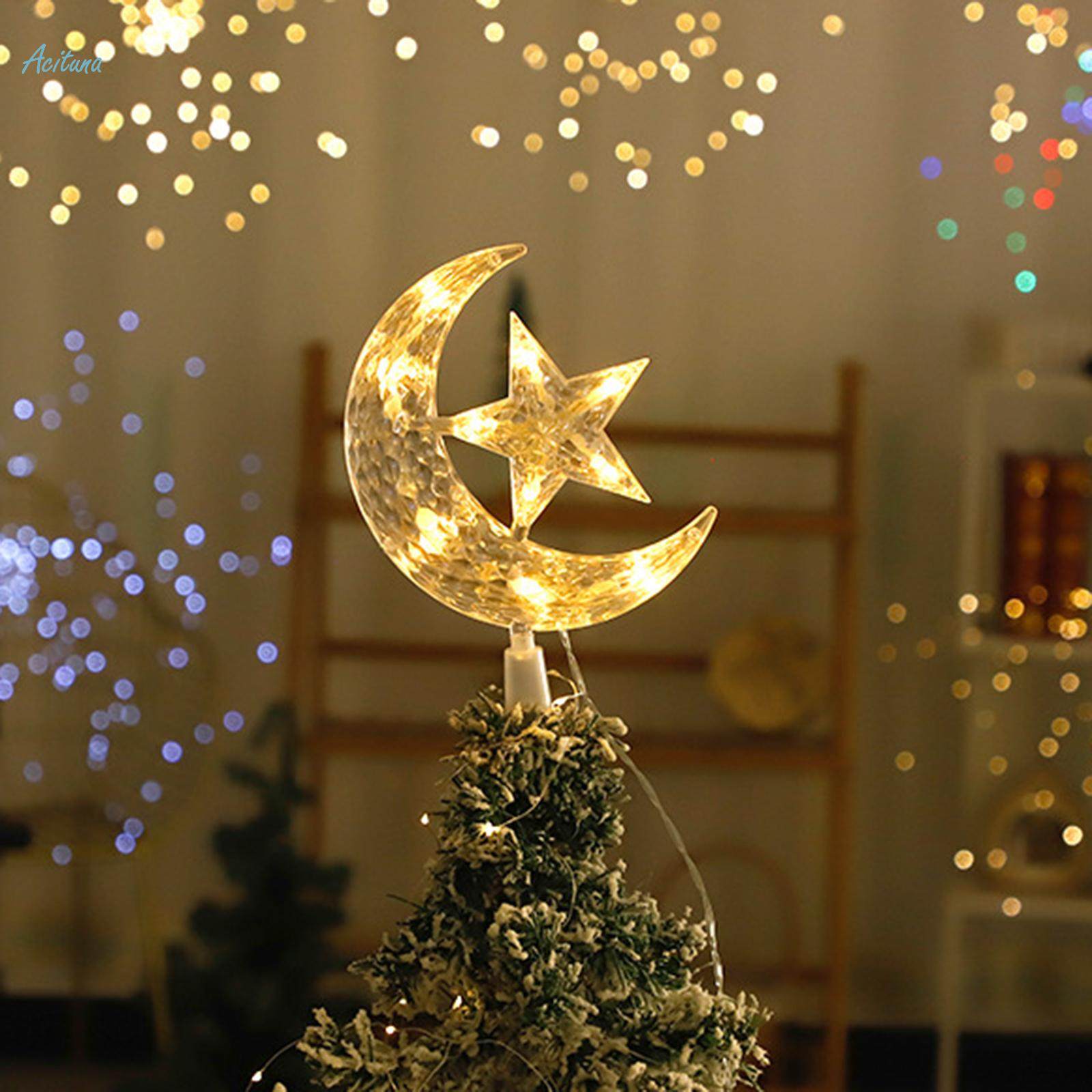 Christmas Tree Toppers Lamp Moon and Star Ornament for Wedding Decoration
