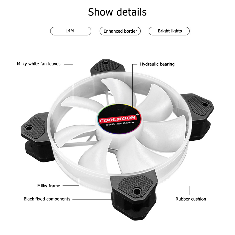 COOLMOON Yuhuan 140mm Desktop Case Cooling Fan 1200RPM Low Noise Mute RGB 6Pin Cooler PC Radiator for PC Case Desktop Computer. 