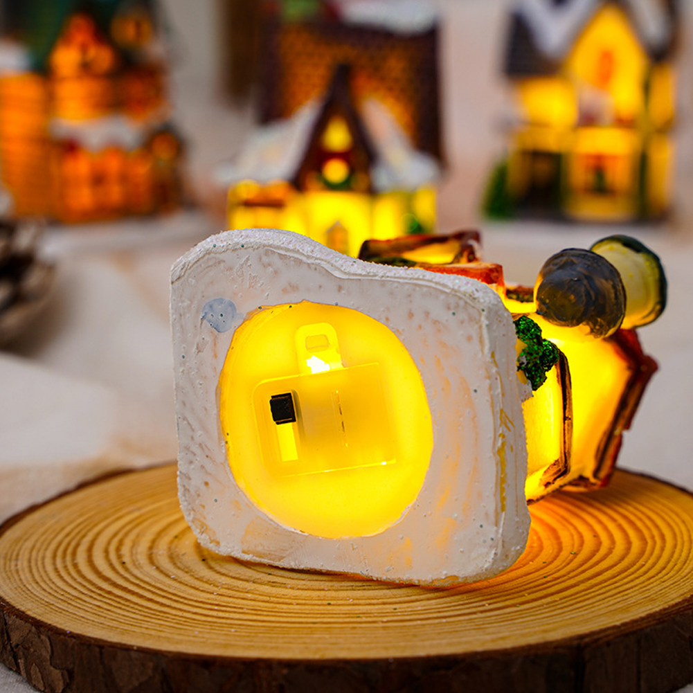 Christmas LED Light Ornaments Resin Mini House Miniature Village Building Xmas Glow Decor Gift Christmas Decoration Navidad Noel. 