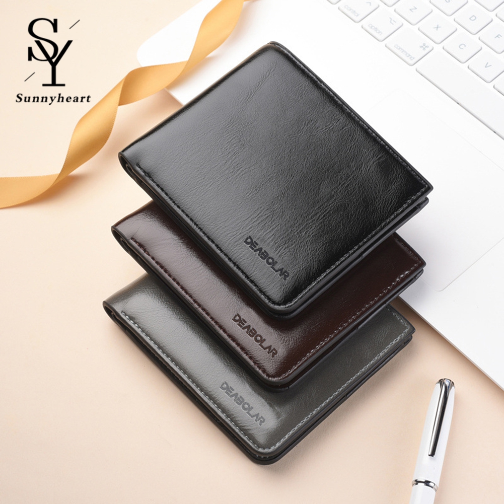 Sunnyheart Deabolar Business Men Faux Leather Bifold Short Wallet Card Cash Holder Purse. 