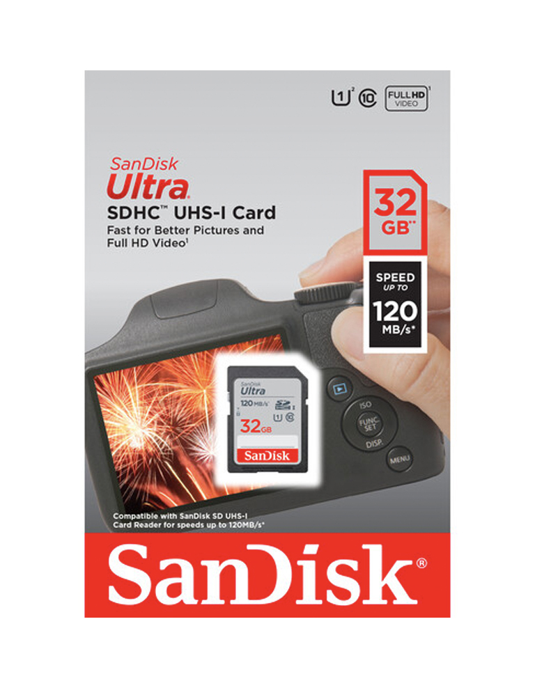 SanDisk Ultra 32GB SD Card (120Mb/s). 