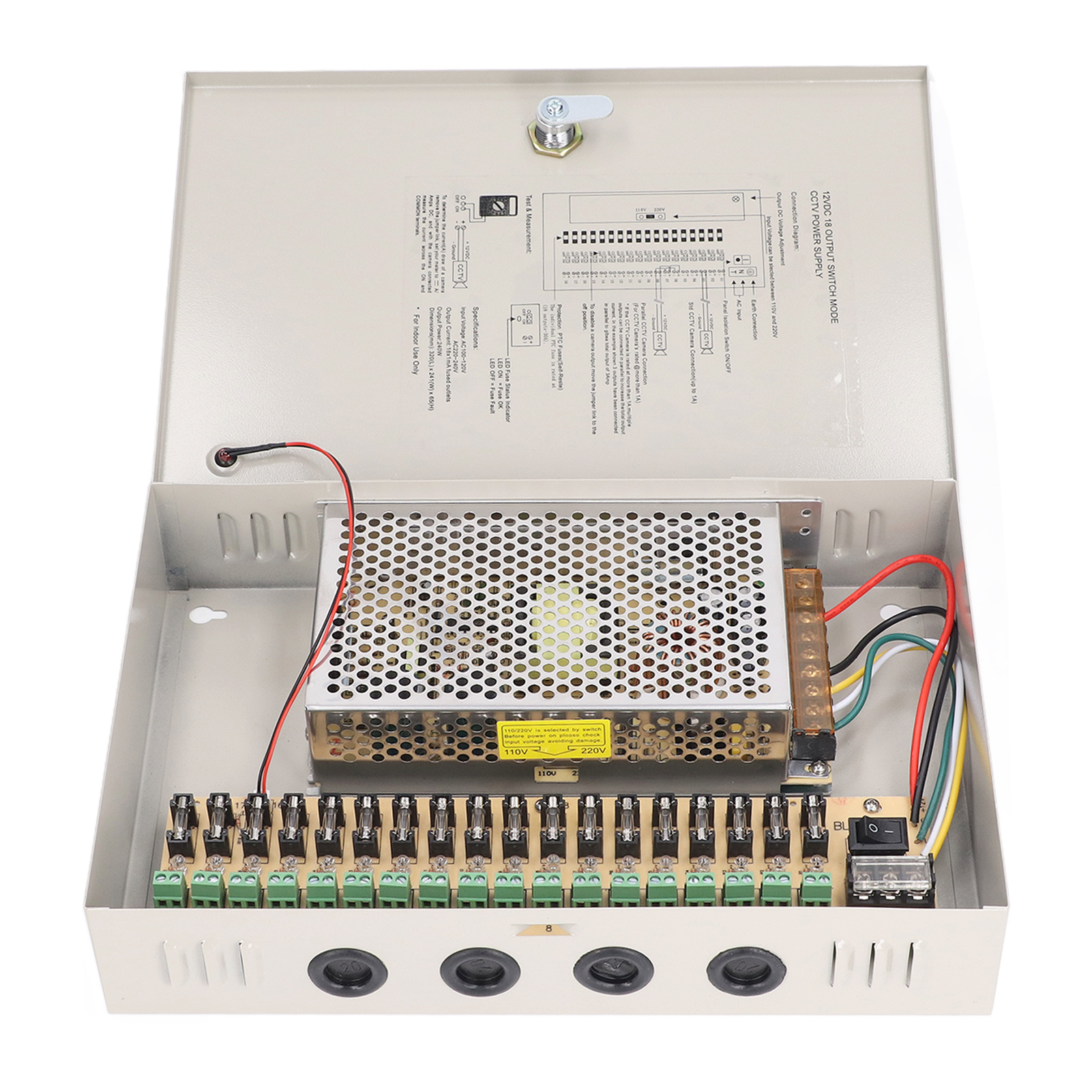 CCTV Power Supply 110V 12V10A Electric Shock Proof Power Supply Box Anti Theft Lock 18 Channel Rain Proof for Market. 