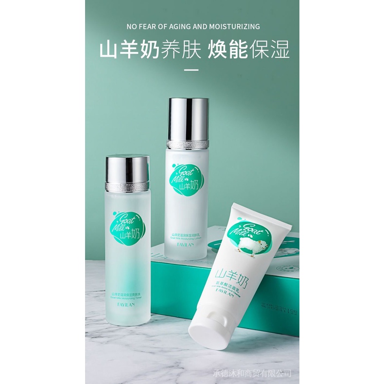 ⭐⭐ Goat's Milk Skin Care Products Toner and Lotion Set Three-Piece Set Moisturizing Nourishing Repair Cosmetics a Complete Set of Student Party TZEU. 