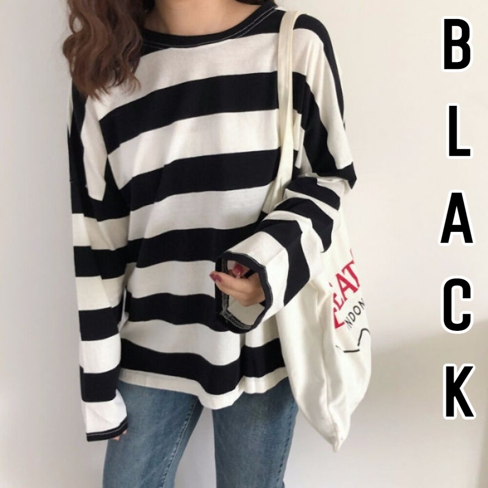 [LazChoice]VIRENE Korean Fashion Plus Size Striped Shirt Fashion Casual Loose Tops Long 1 Sleeve T-shirt Baju Lengan Panjang Pemborong Baju 221104 - Virene Collection. 