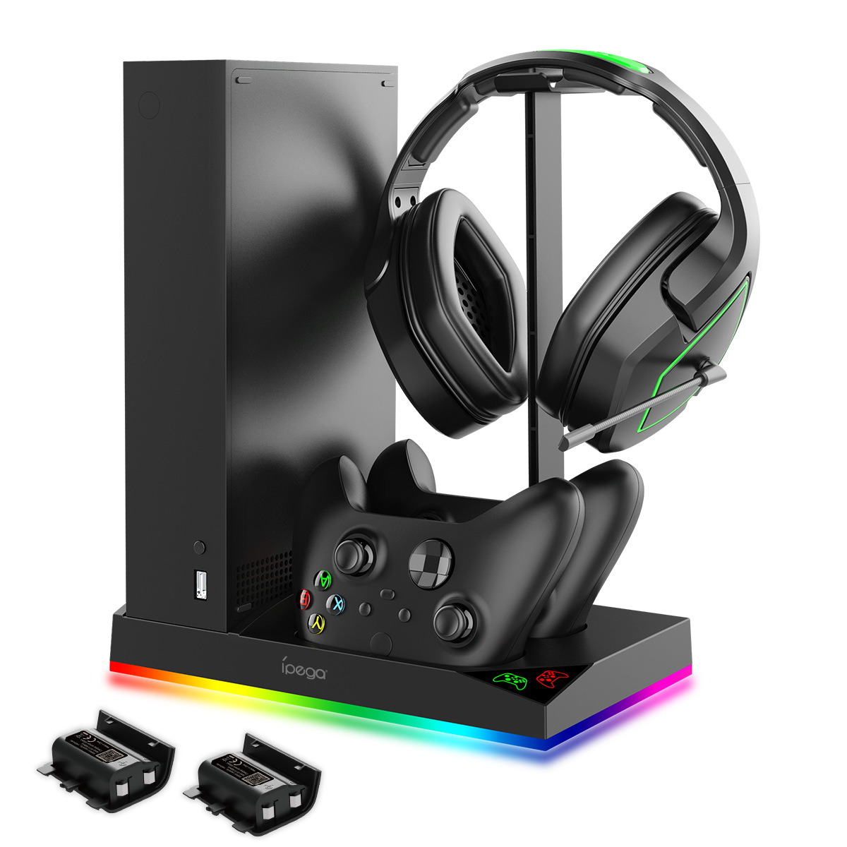 Xbox Series S Game RGB Console Cooling Base Dual-handle Charging Stand with Headphone Stand Game Disc Stand Myhappinessisyou