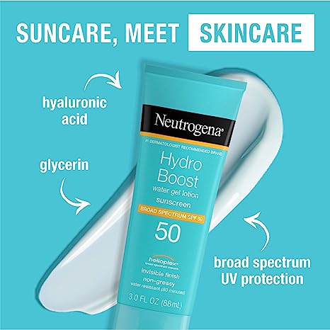 NEUTROGENA Hydro Boost Moisturizing Water Gel Sunscreen Lotion with Broad Spectrum SPF 50, Water-Resistant & Non-Greasy Hydrating Sunscreen Lotion, Oil-Free 88ml. 