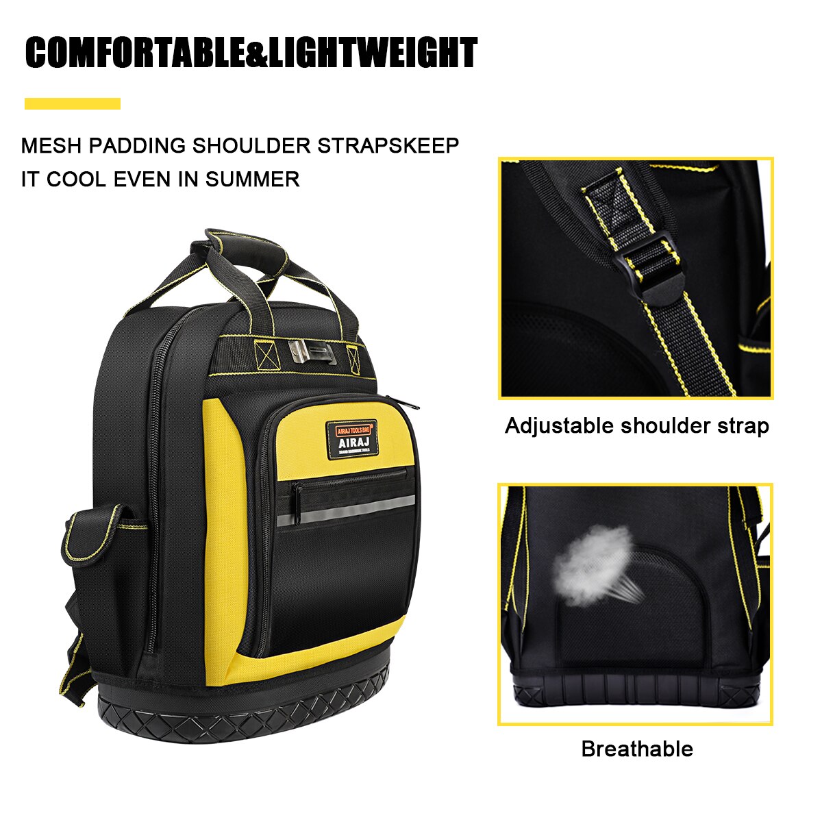 AIRAJ Waterproof Tool Backpack Tool Bag Rubber Base Heavy Duty Tool Organizer Electrician Plumber Maintenance Worker Tool Bags Pizazzazz. 
