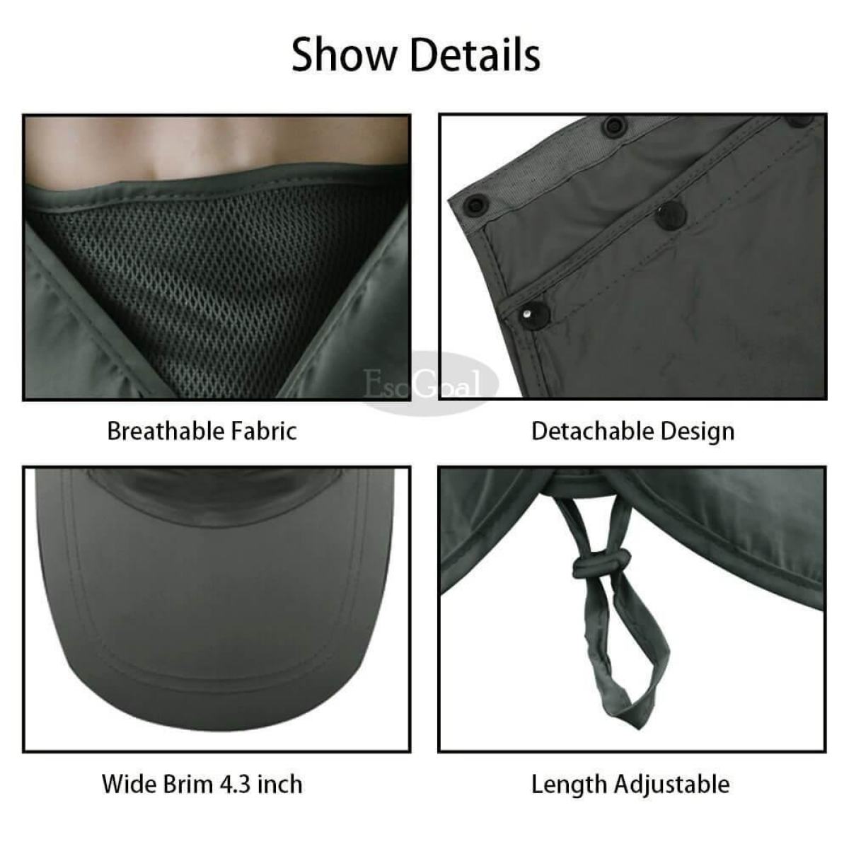 EsoGoal Summer Sun Hat Protection Caps Flap 360°Outdoor Fishing Hats With Removable Neck Face Flap Cover, UPF 50+ For Men And Women. 