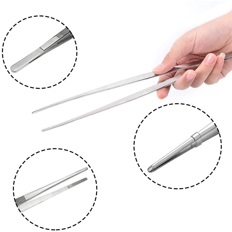 Stainless Steel Tweezers Tongs Straight Extra Long Kitchen Food For