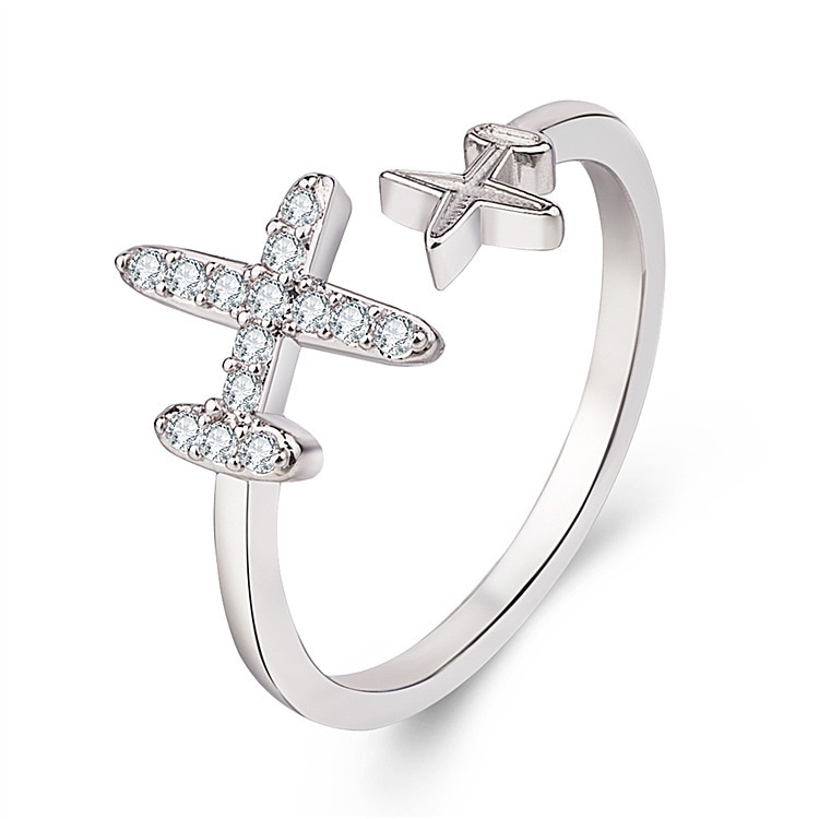 【ZIME】Cute Plane Jewelry Fly Series Ring Crytal Star Cubic Aircraft Airplane Finger Ring Travel Trip Jewelry Unique Design