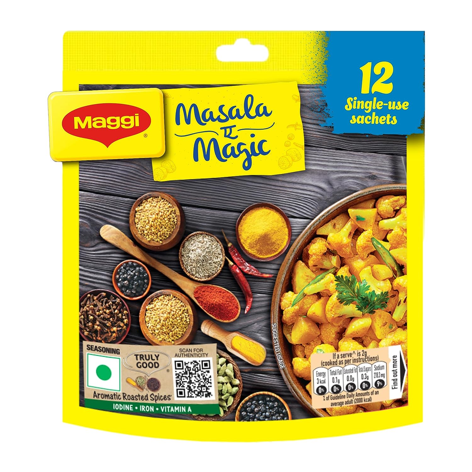MAGGI Masala-ae-Magic Vegetable Masala, 72g Pouch (6g x 12 Sachets) | All in One Masala for Dry Vegetables, Paneer, Dal & more SAM