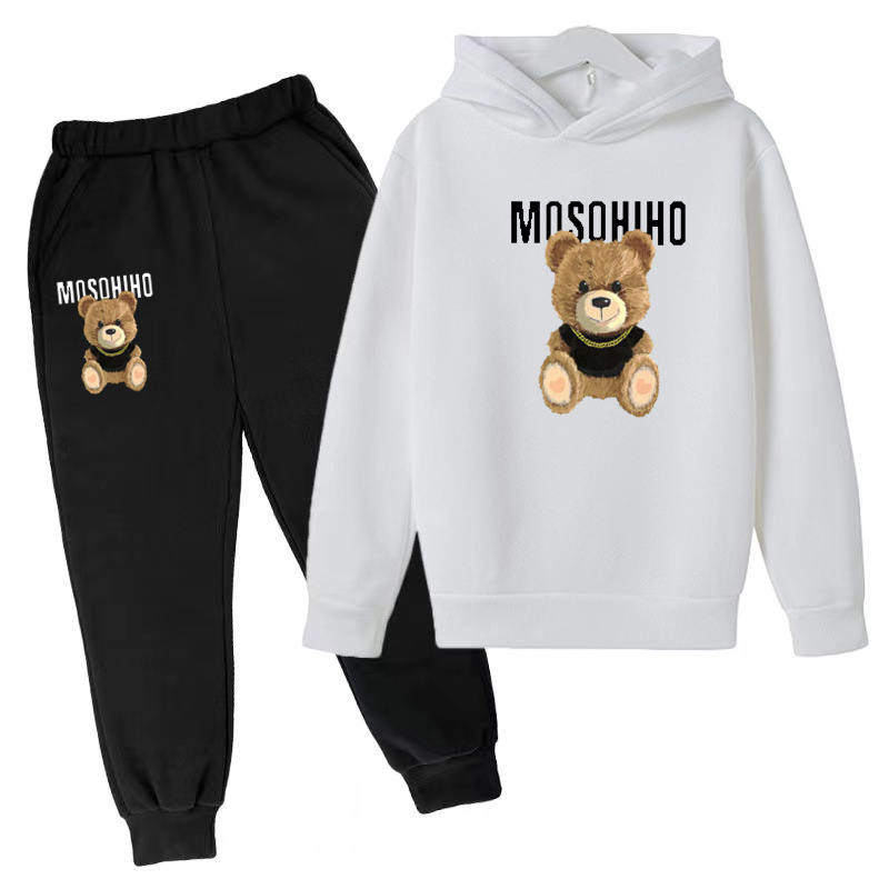 Children's Hoodie Cute Bear Print Sweatshirt Top+trousers 2P Boys Girls Boys Pullover Outdoor Sports Charming Fashion Casual Set. 