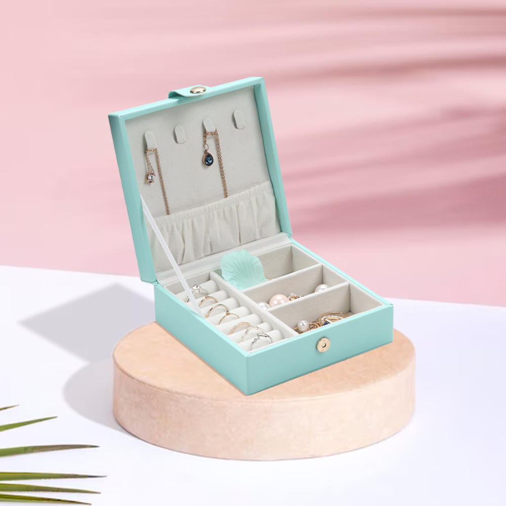 Portable Lock Fashion And Elegance Movable Partition Lock Jewellery Box Jewelry Box Single-layer PU Simple Box. 