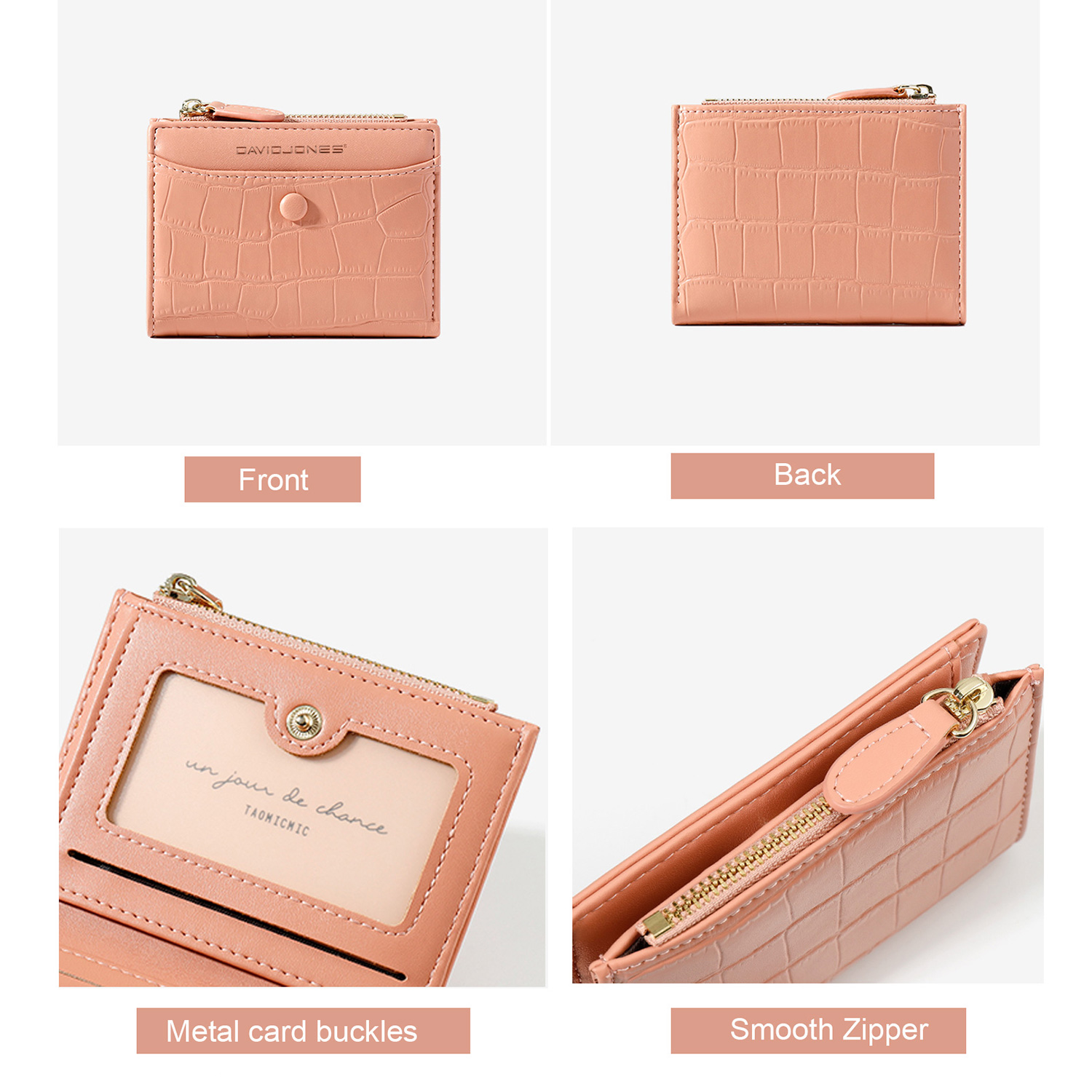 David Jones Paris Crocodile Pattern PU Leather Wallet Card Holder Organiser for Women and Gilrs. 