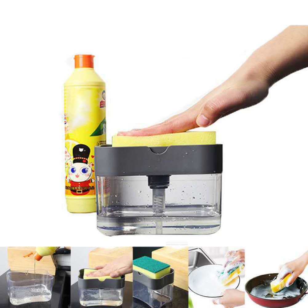 Portable Soap Pump Dispenser & Sponge Holder - Convenient Kitchen Dish Soap Dispenser with Integrated Sponge Storage. 