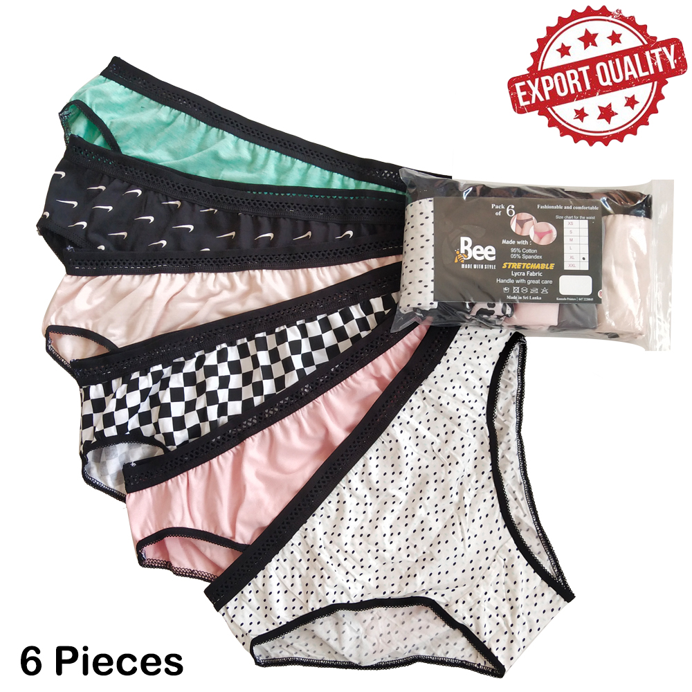 Bee Plane & Printed 6 Pieces Pack Ladies Women Female Premium Comfortable Branded Panty