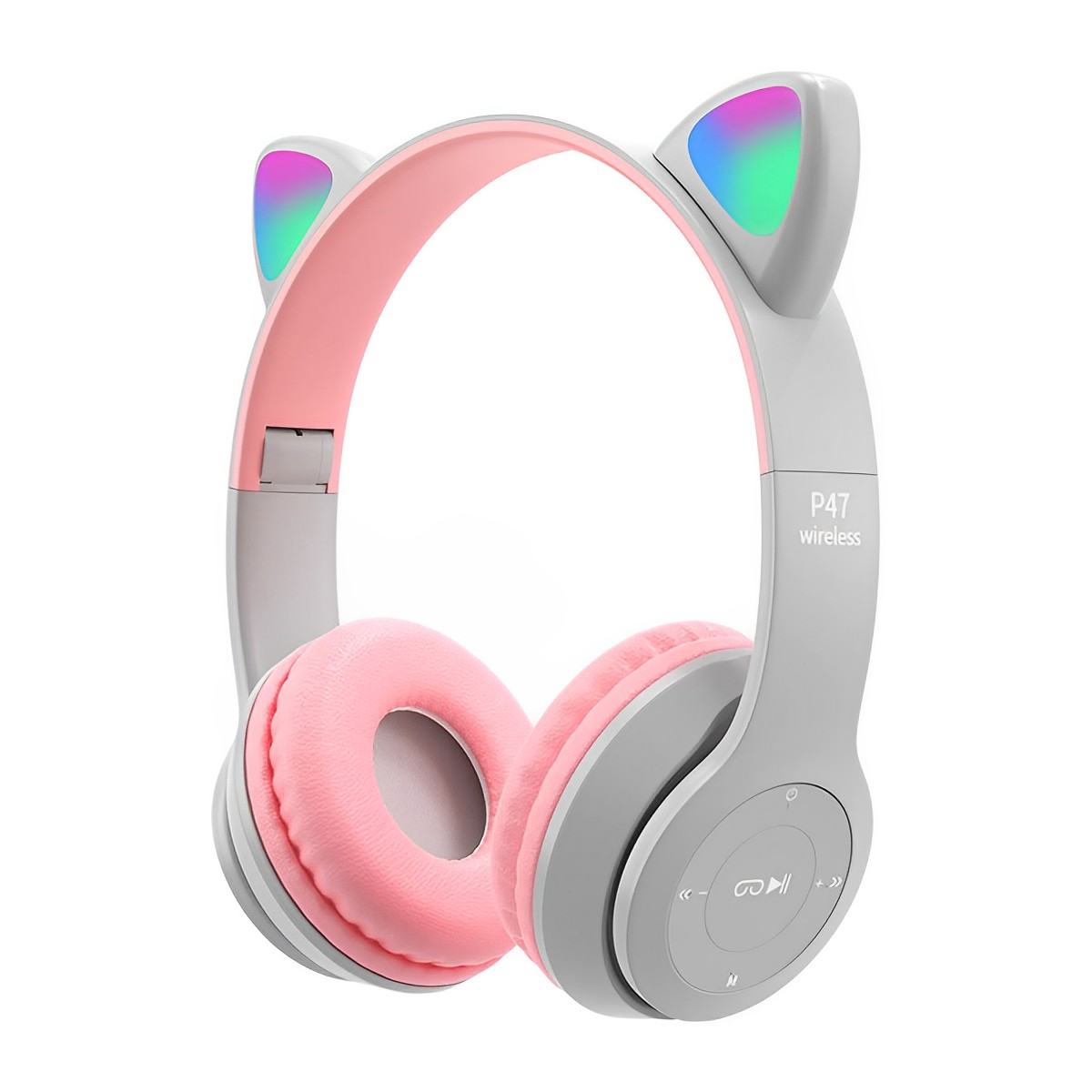 Wireless P47M Headphones Cat Ear LED Light Up Bluetooth-compatible Foldable earphones Over Ear Microphone for Online Distant Learning P47M Cat Ear Bluetooth Headset Wireless Headphone With Mic Noise Cancelling Stereo Music Helmet Phone Headset