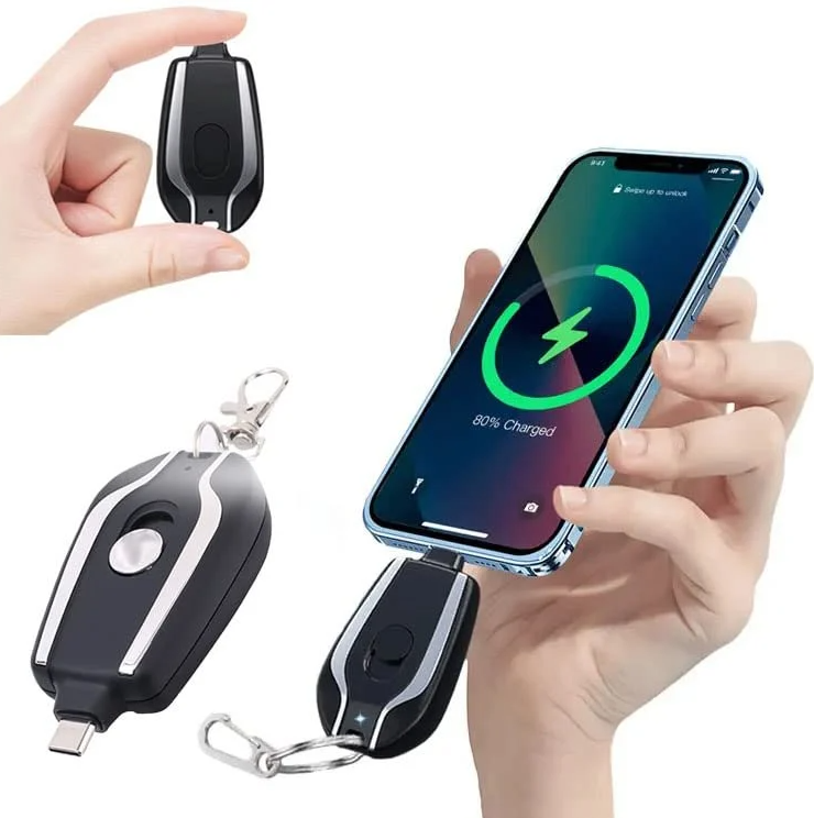 Mini Power Bank Portable Slim 1500mAh Powerbank for iPhone Lightning & Type C Mobile Phone Charging Emergency External Battery Pack Support Keychain Keytag Design Direct Plugin Charger 194396511 TecMall