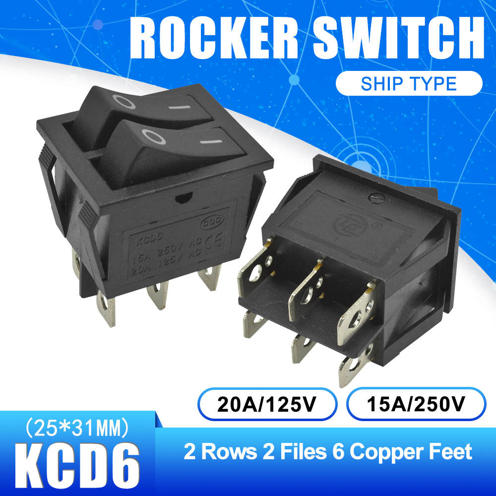 Double boat rocker switch 6 Pin On-Off with green light 20A 125VAC KCD6~.OU 