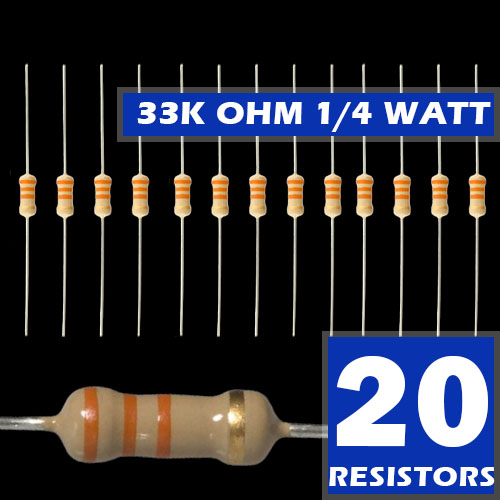 50 Pcs / 20 Pcs Resistors - 33k ohm Carbon Film Resistor 1/4 W Resistance 0.25 Watt 4 Color Band High Quality For DIY. 