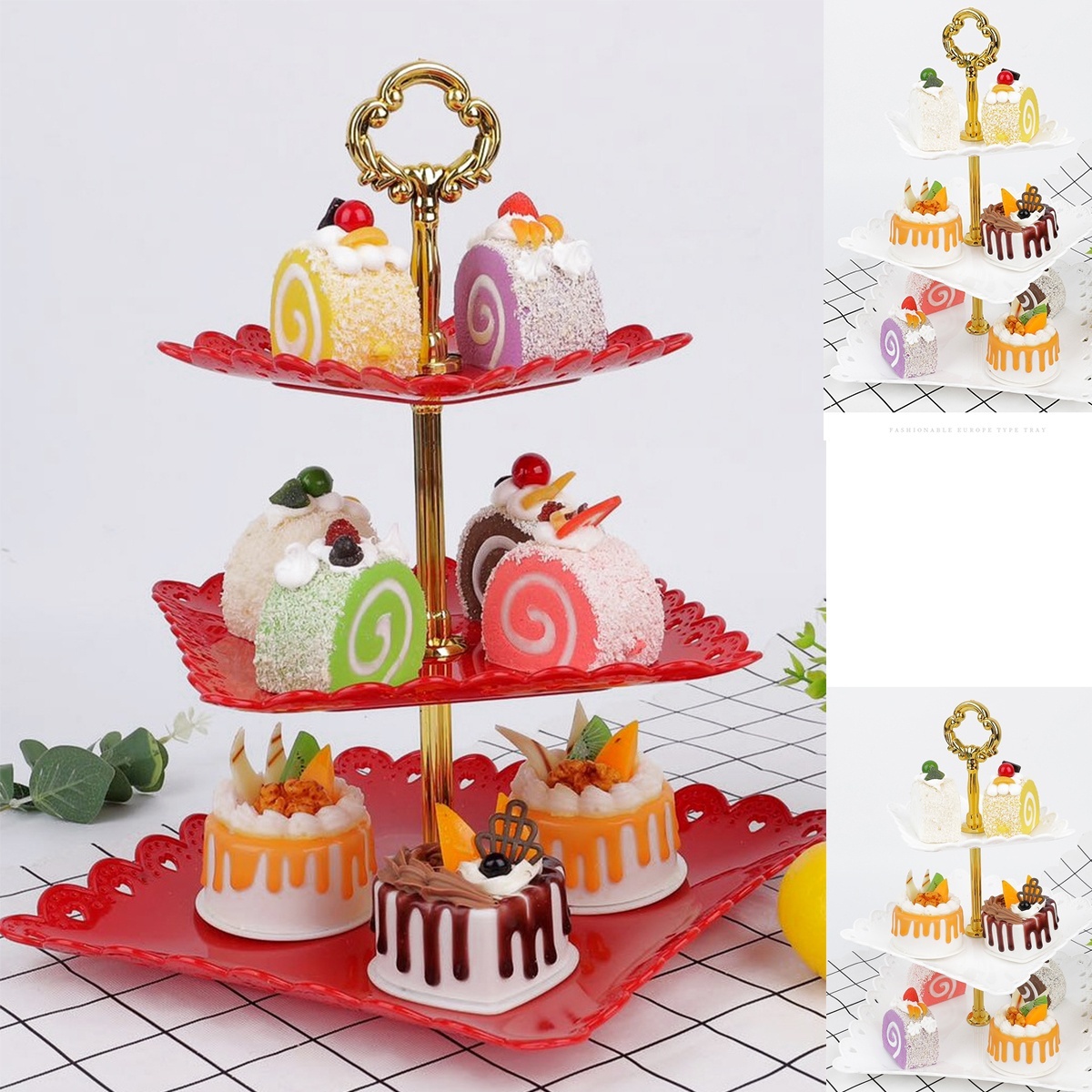 Threelayer Cake Snack Display Tray Food Stand black White 2 Pieces 独特な店