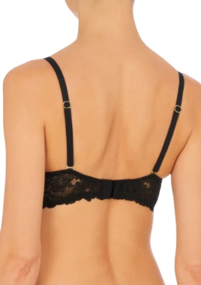 Sheer floral lace with scalloped edges creates a beautiful neckline in this strategically seamed balconette bra. 