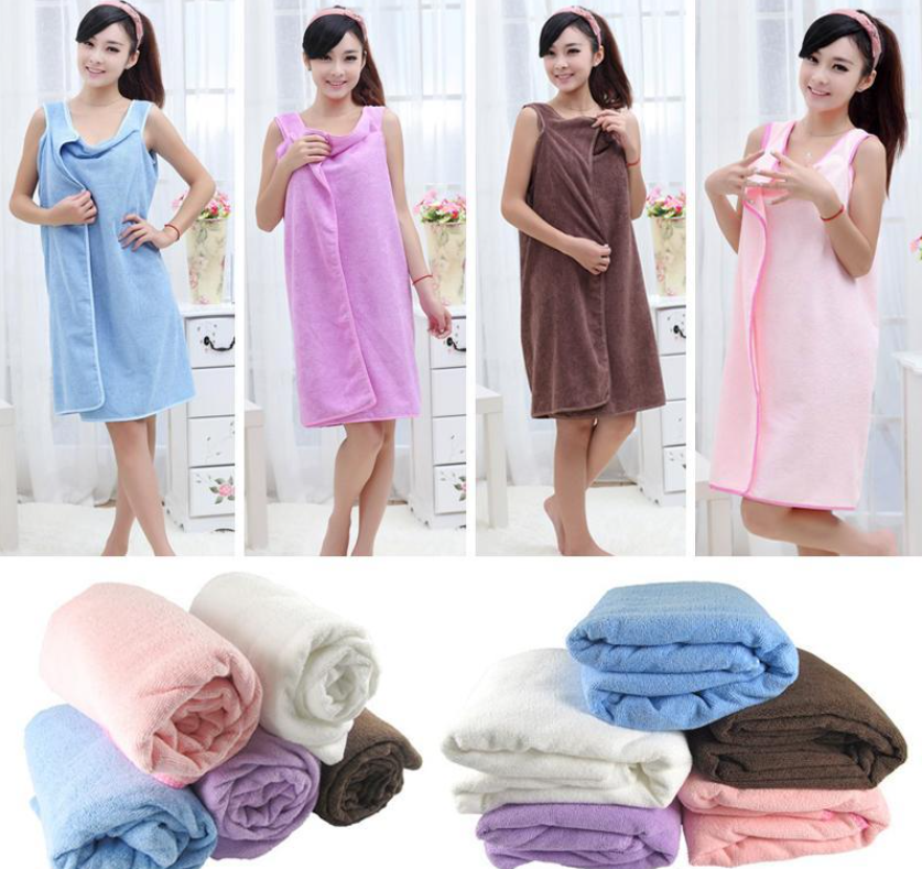 Convenient Wearable Bath Towel Robe for Women - Soft and Comfortable Microfiber Material with Smart Design for Easy Post-Shower Wear. 
